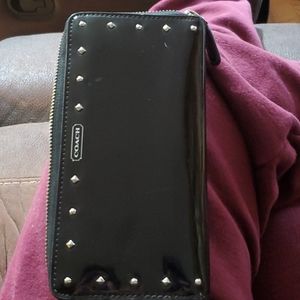 Coach Patent Leather Zip Around Wallet - Black